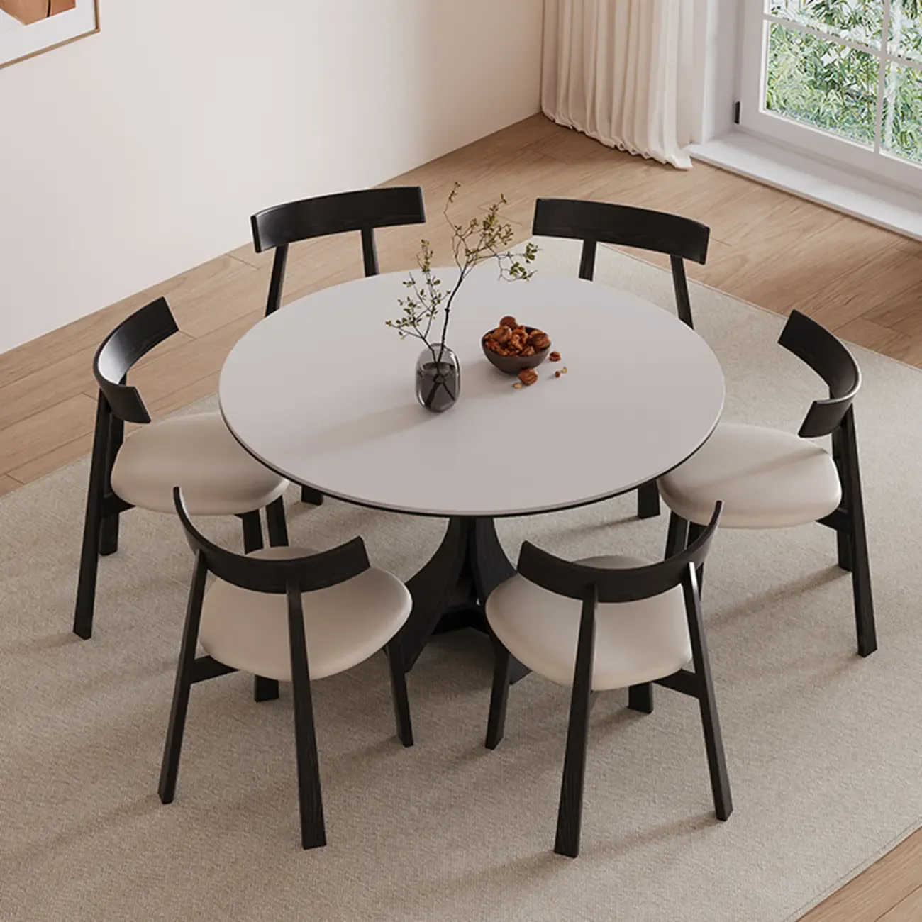 Modern Simple Black Wood Round Dining Table Image - 9