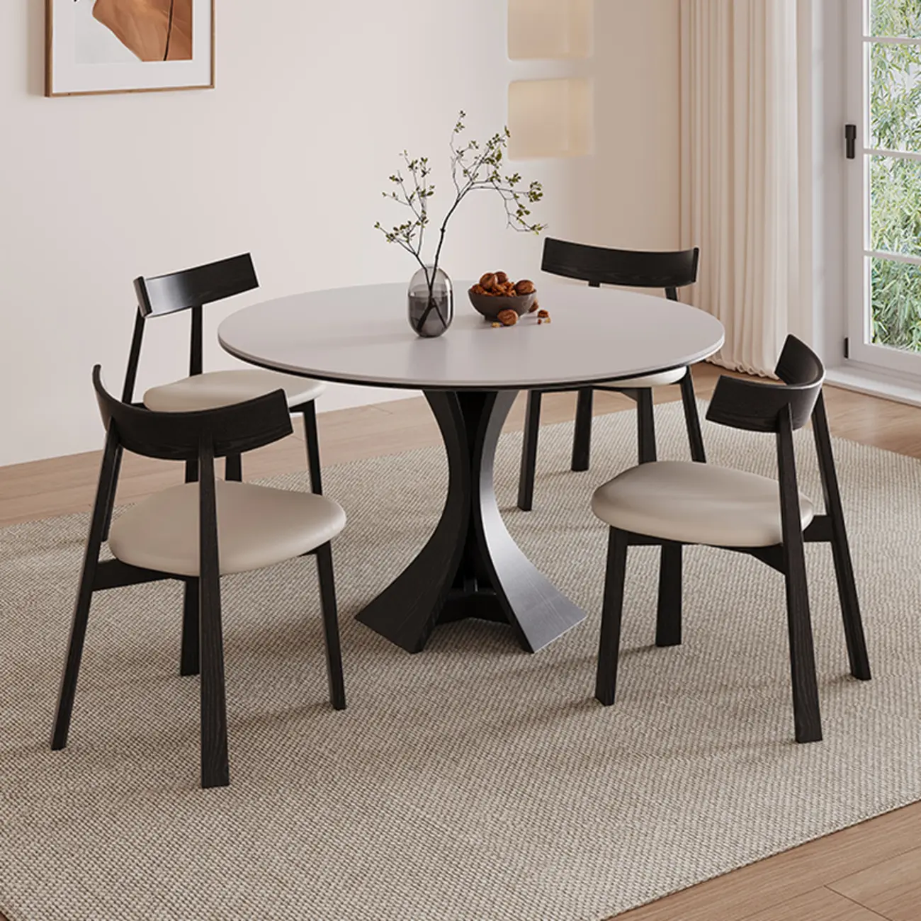 Modern Simple Black Wood Round Dining Table Image - 10 | homeyfad