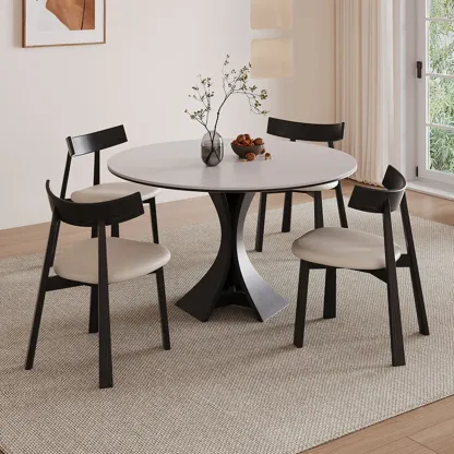 Modern Simple Black Wood Round Dining Table Image - 10