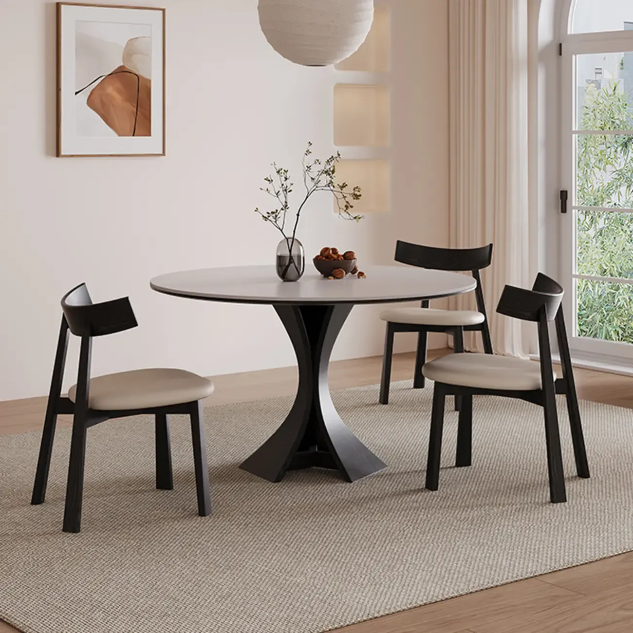 Modern Simple Black Wood Round Dining Table Image - 11