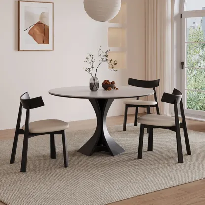 Modern Simple Black Wood Round Dining Table Image - 11