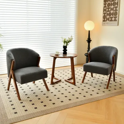 Glam Grey Fabric Accent Chair with Wooden Legs for Living Room Image - 1