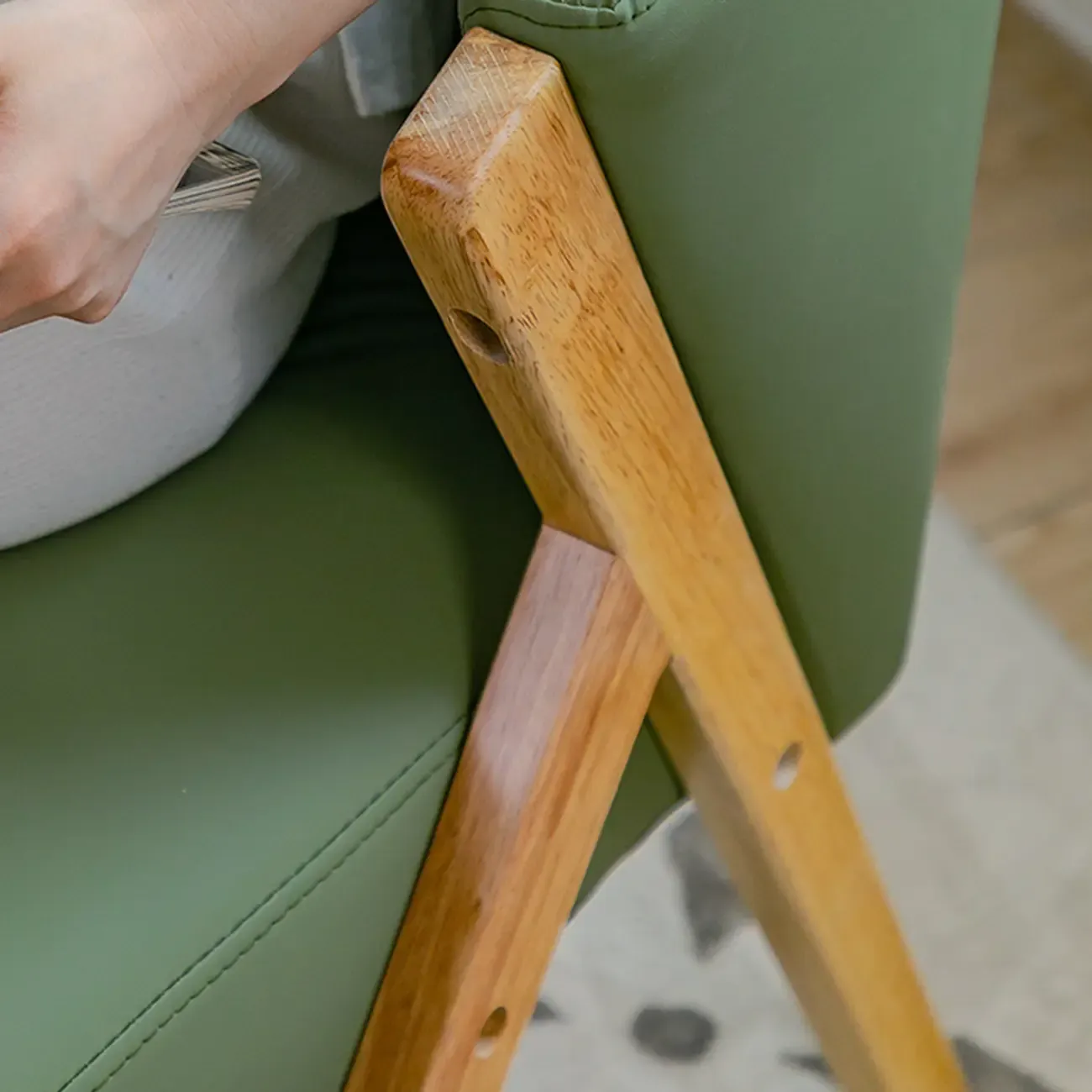 Glam Grey Fabric Accent Chair with Wooden Legs for Living Room Image - 6