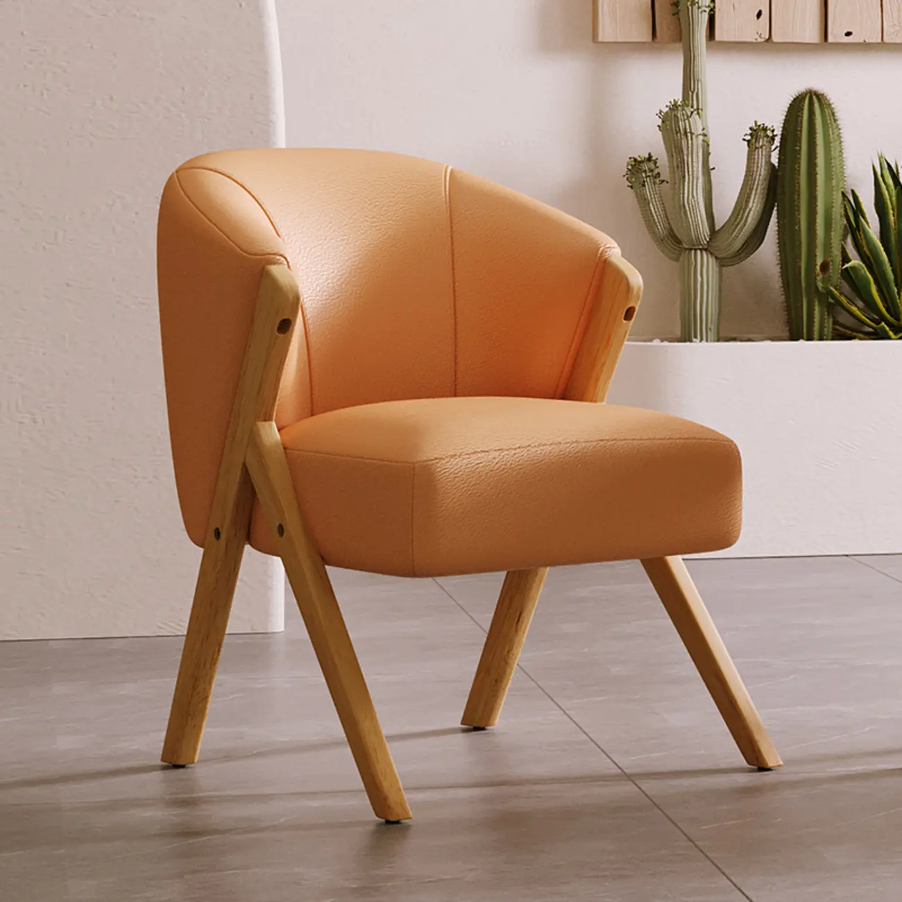 Glam Grey Fabric Accent Chair with Wooden Legs for Living Room Image - 12 | homeyfad