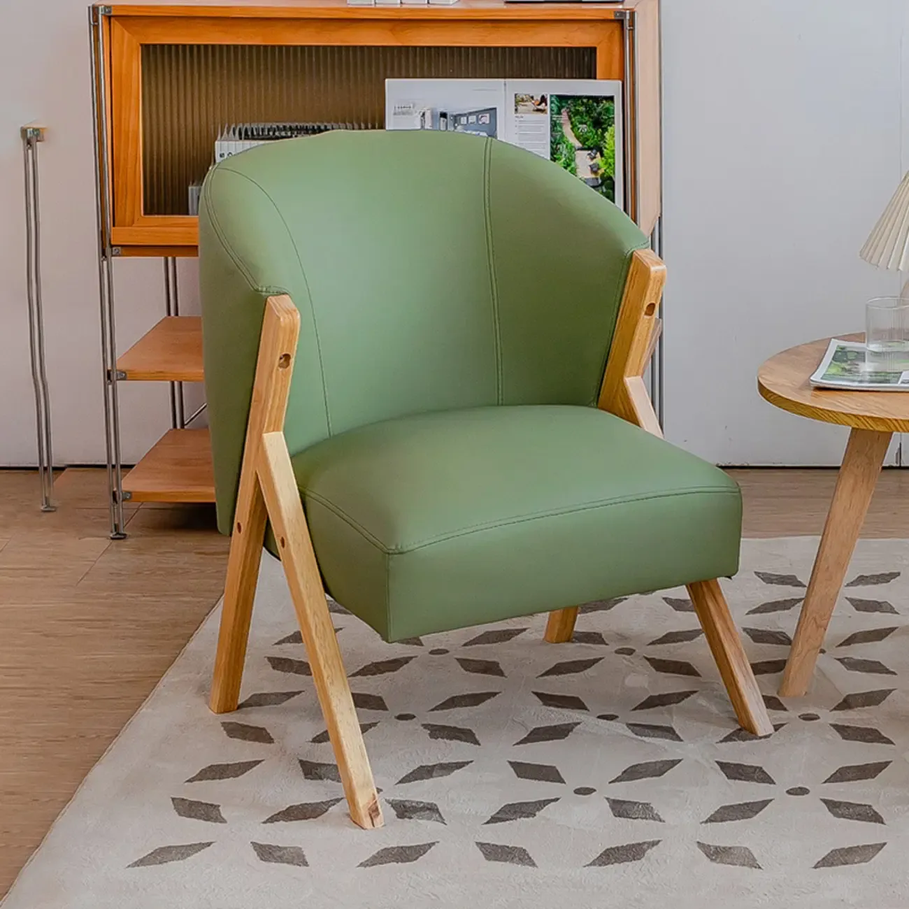 Glam Grey Fabric Accent Chair with Wooden Legs for Living Room Image - 14