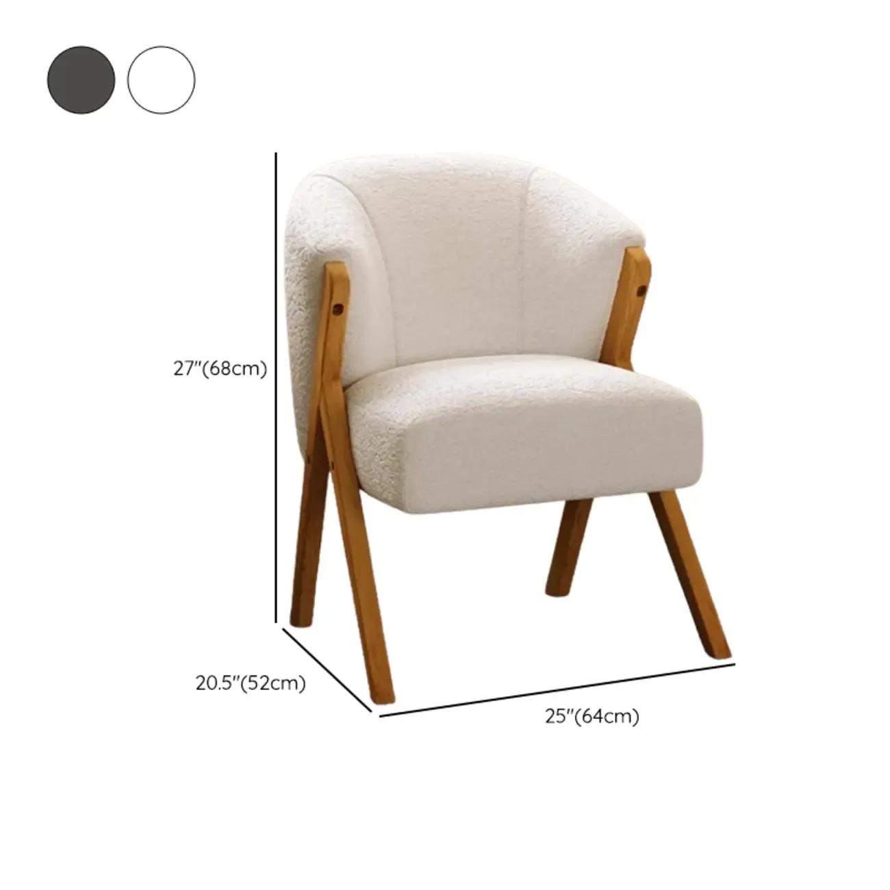 Glam Grey Fabric Accent Chair with Wooden Legs for Living Room #size