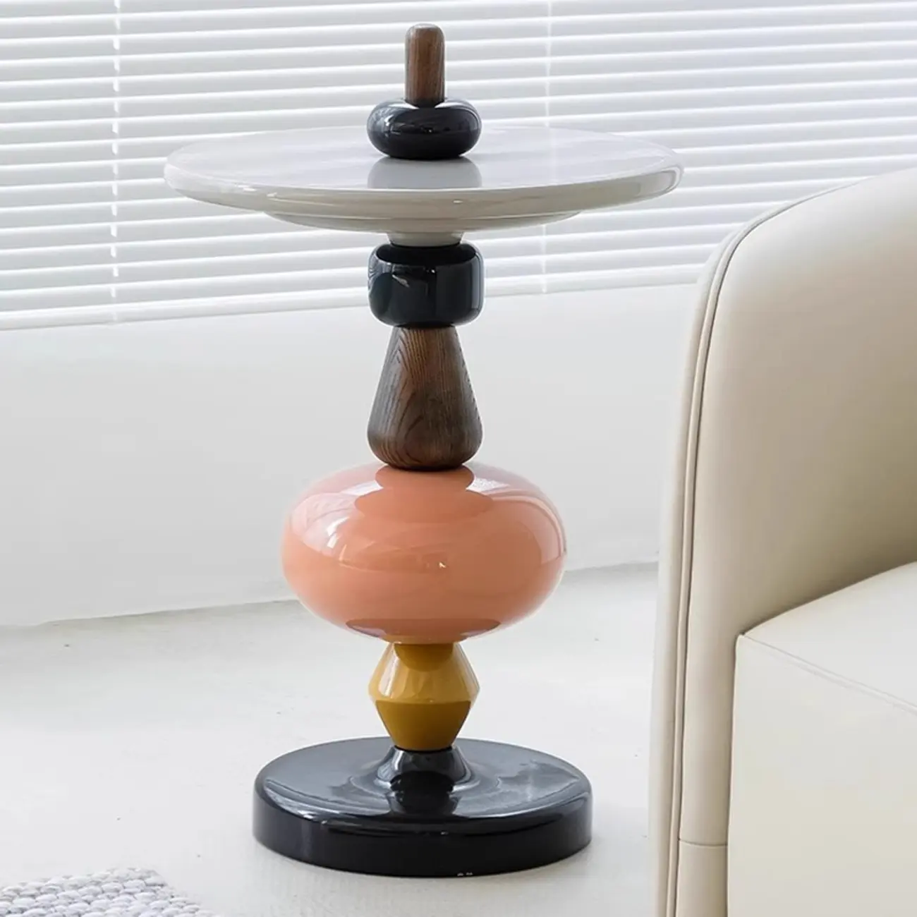 Colorful Round Fiberglass Stacked Accent Table Image - 2 | homeyfad
