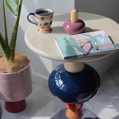 Colorful Round Fiberglass Stacked Accent Table Image - 5