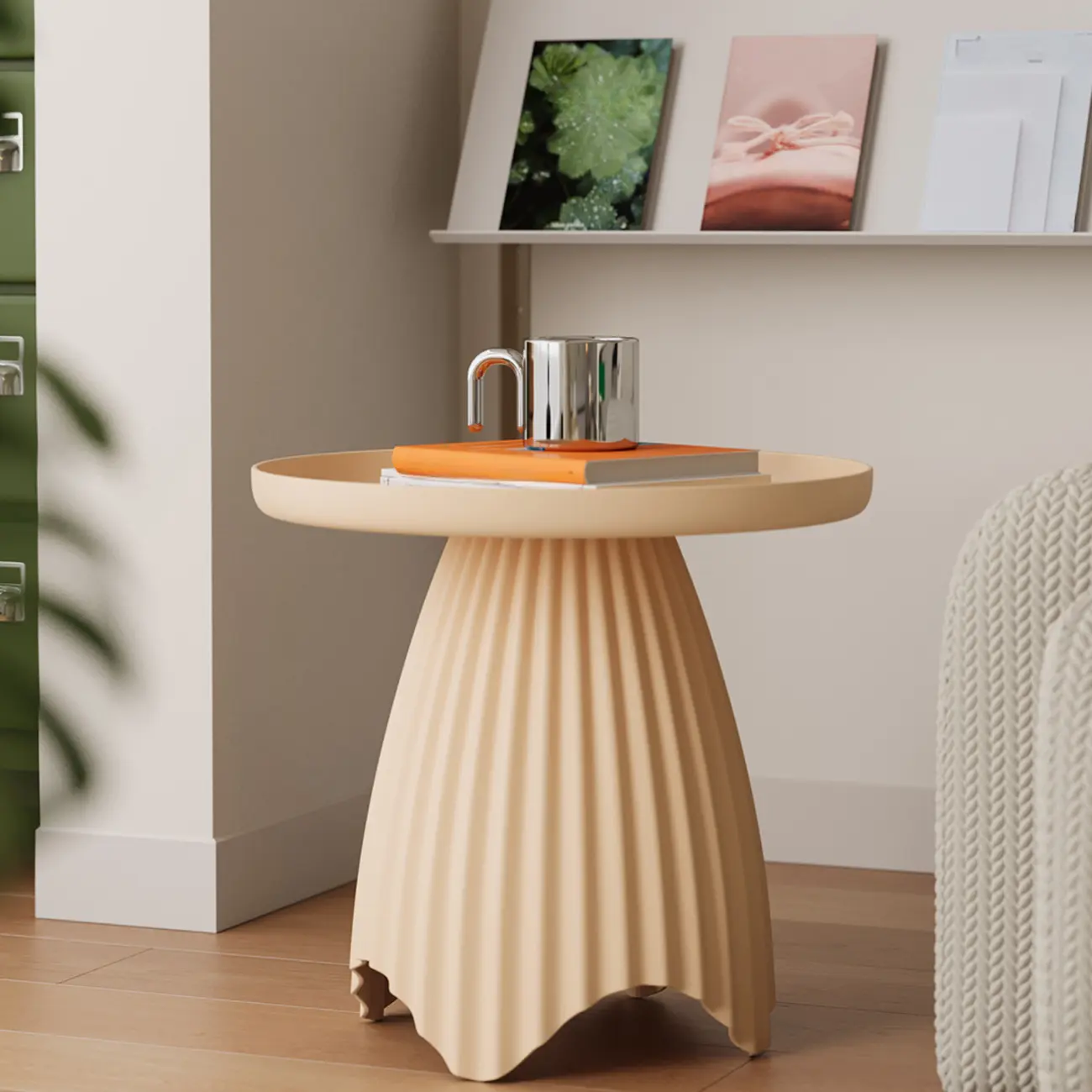Scandinavian Plastic Round End Table with Tray Top for Bedroom Image - 2 | homeyfad