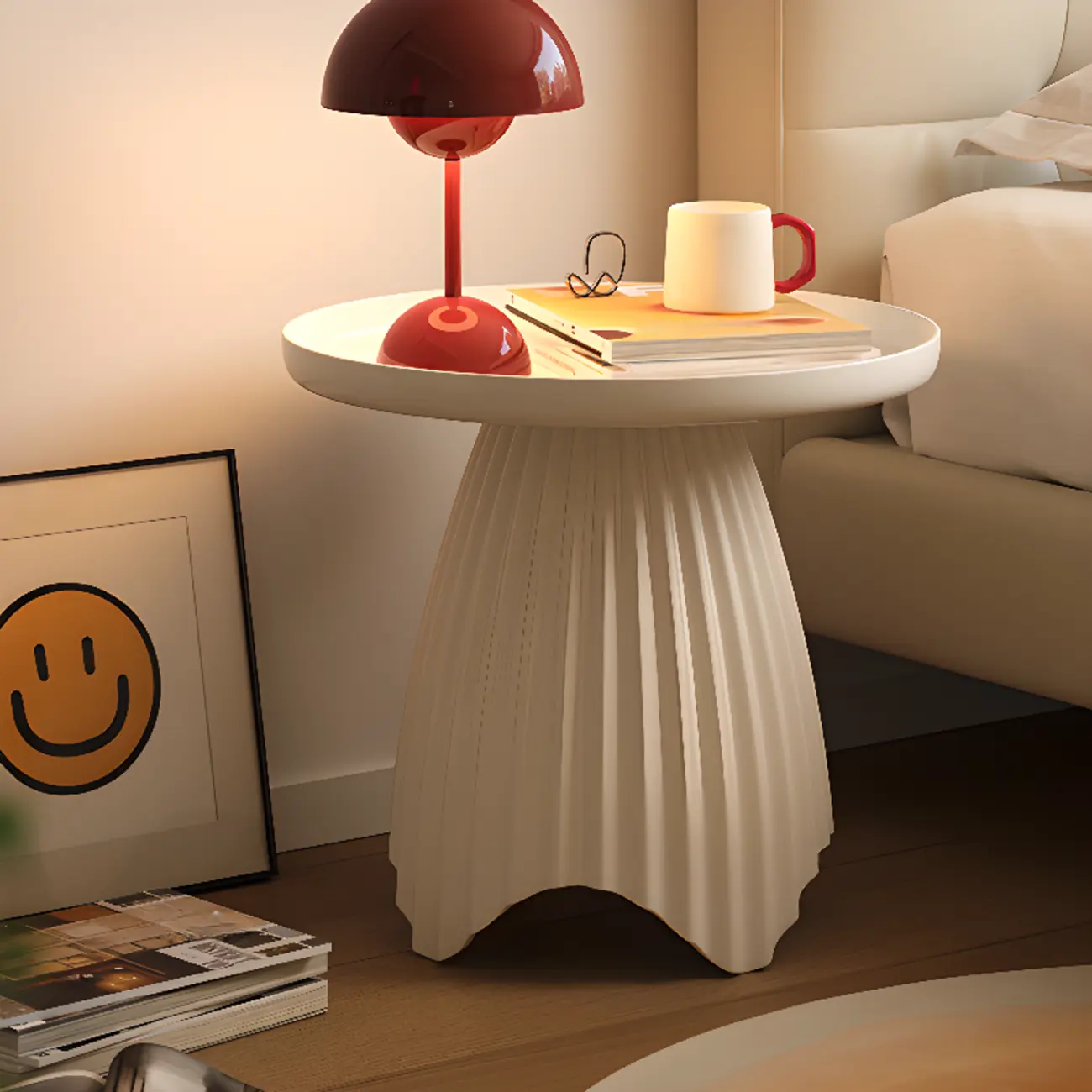 Scandinavian Plastic Round End Table with Tray Top for Bedroom Image - 1 | homeyfad