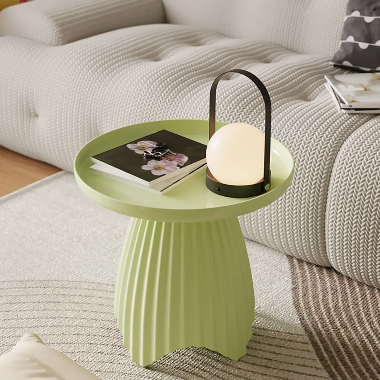Scandinavian Plastic Round End Table with Tray Top for Bedroom Image - 6