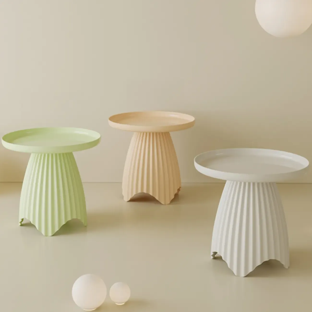 Scandinavian Plastic Round End Table with Tray Top for Bedroom Image - 7