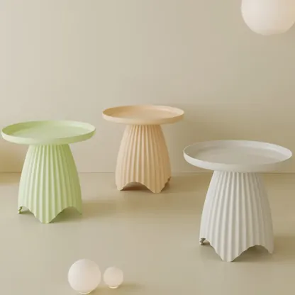 Scandinavian Plastic Round End Table with Tray Top for Bedroom Image - 7