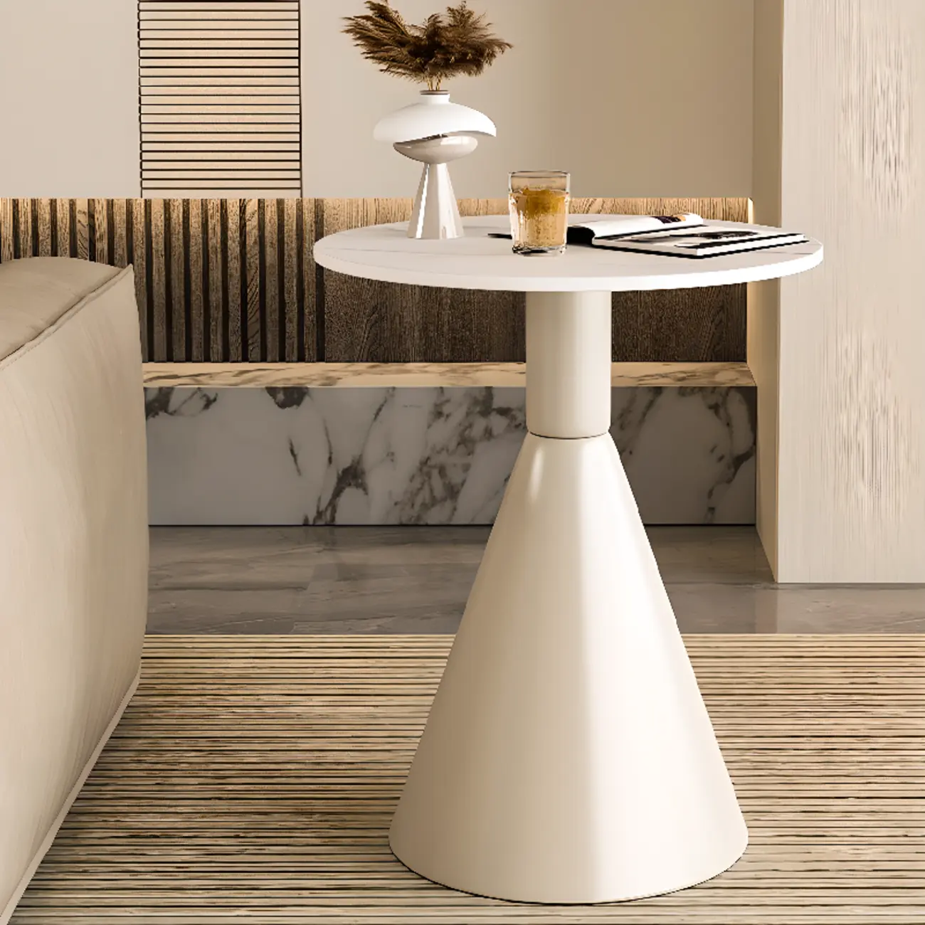 Modish Stone Round End Table with Metal Base Image - 1 | homeyfad