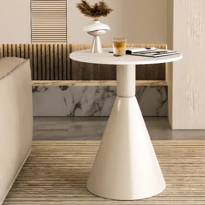 Modish Stone Round End Table with Metal Base Image - 1