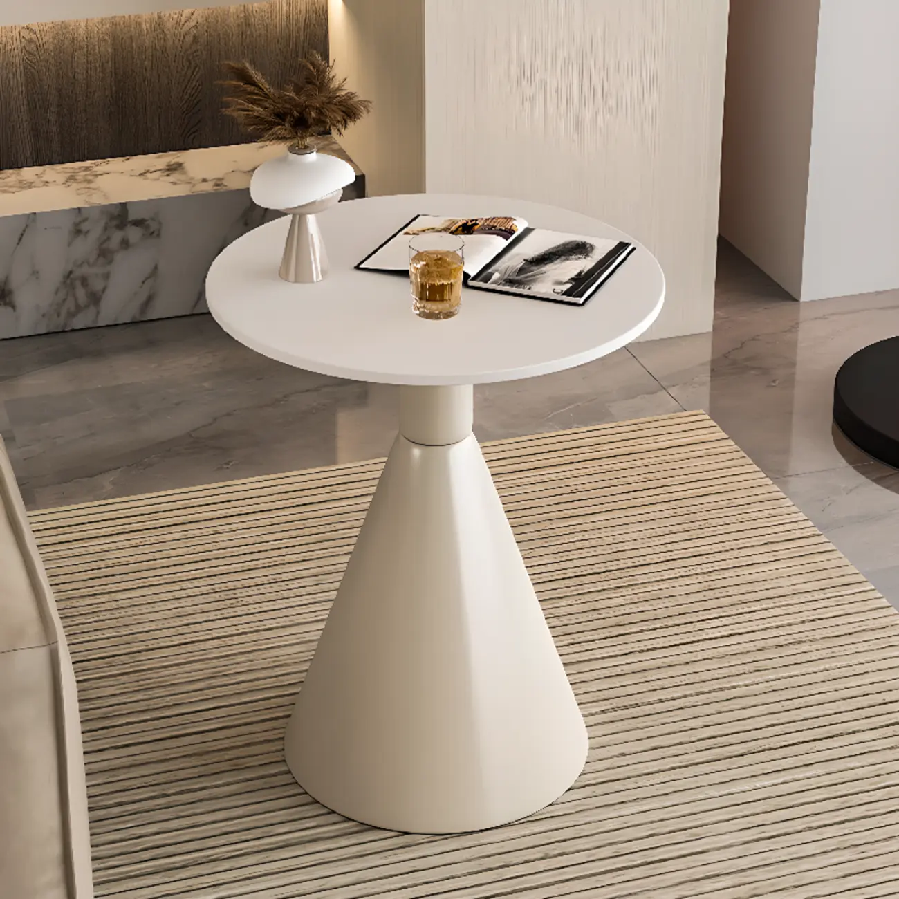 Modish Stone Round End Table with Metal Base Image - 2 | homeyfad