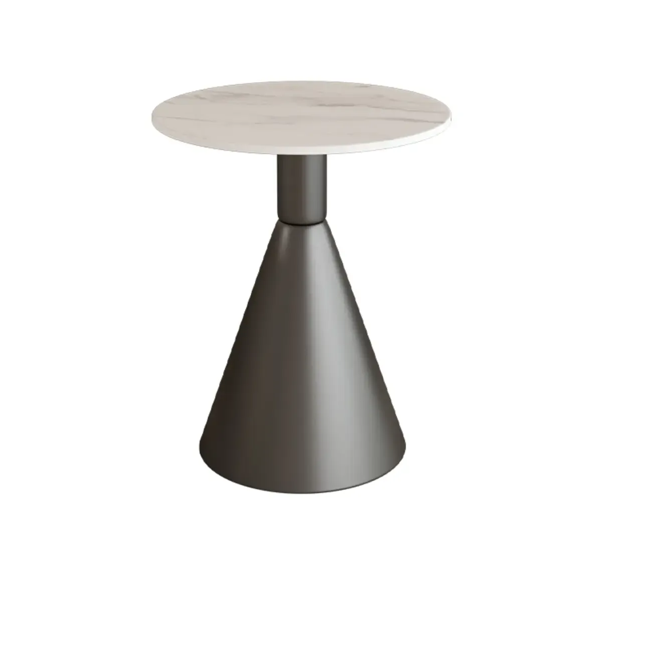 Modish Stone Round End Table with Metal Base Image - 5
