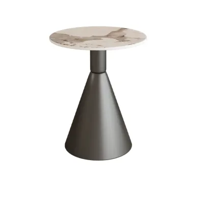 Modish Stone Round End Table with Metal Base Image - 7
