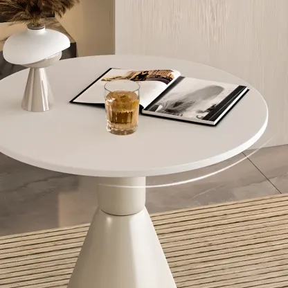 Modish Stone Round End Table with Metal Base Image - 11