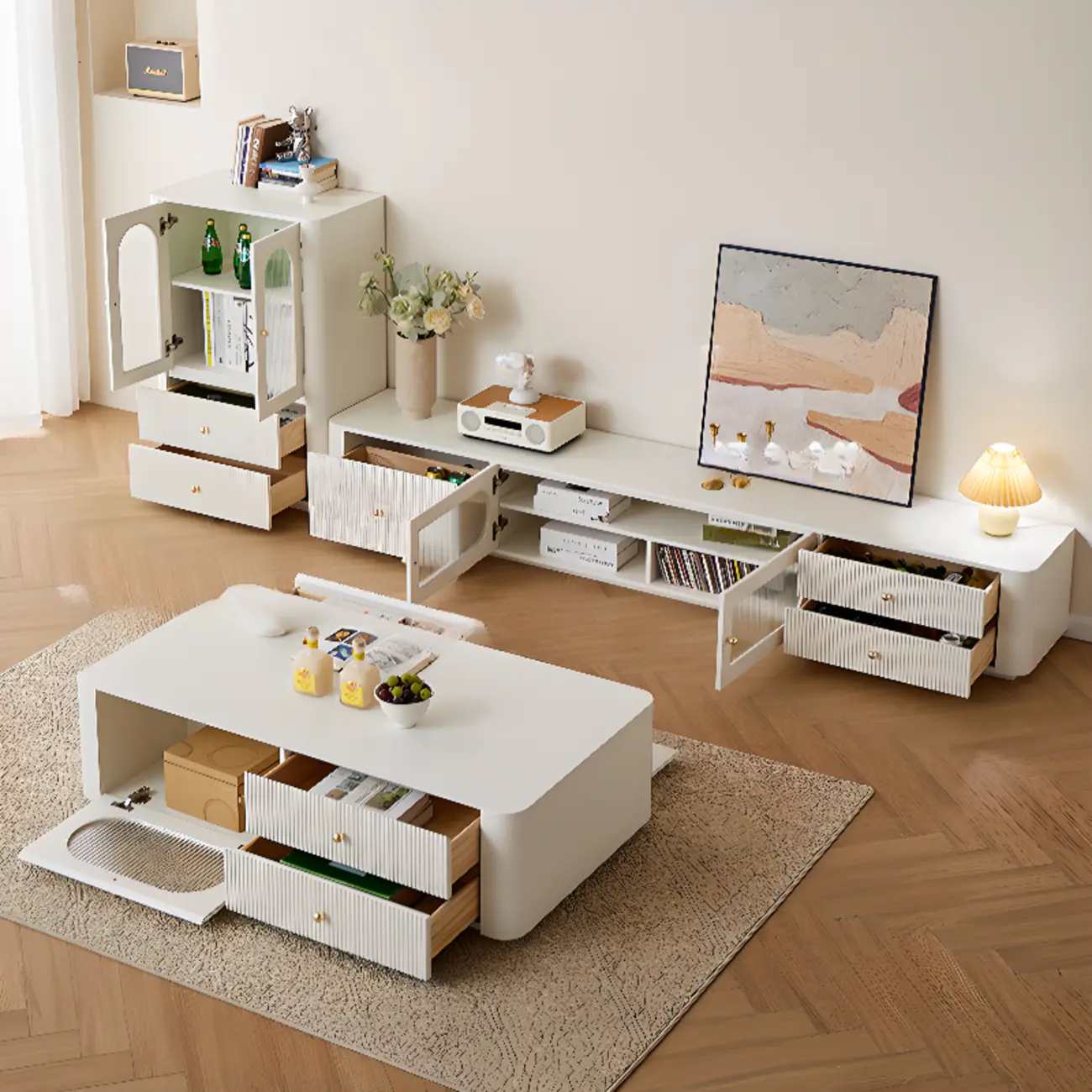 Modern Wooden Glass-panel White Utility Storage Cabinet Image - 5 | homeyfad