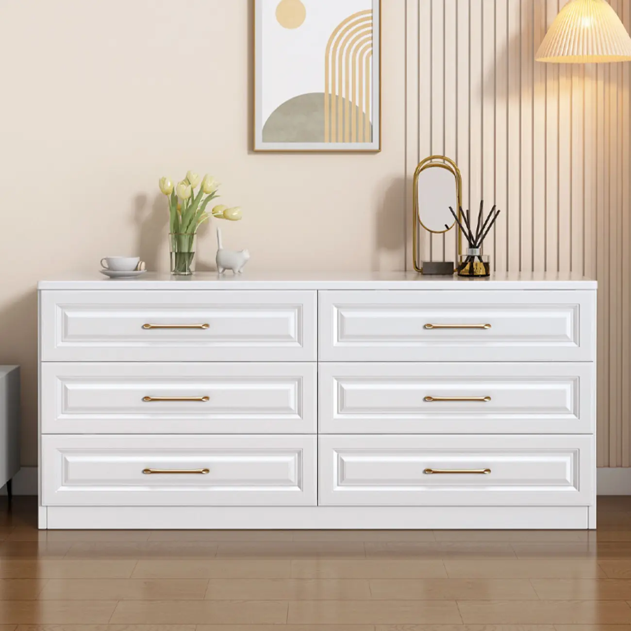 Modern Elegant White Wood Gold Handle Storage Cabinet Image - 1 | homeyfad