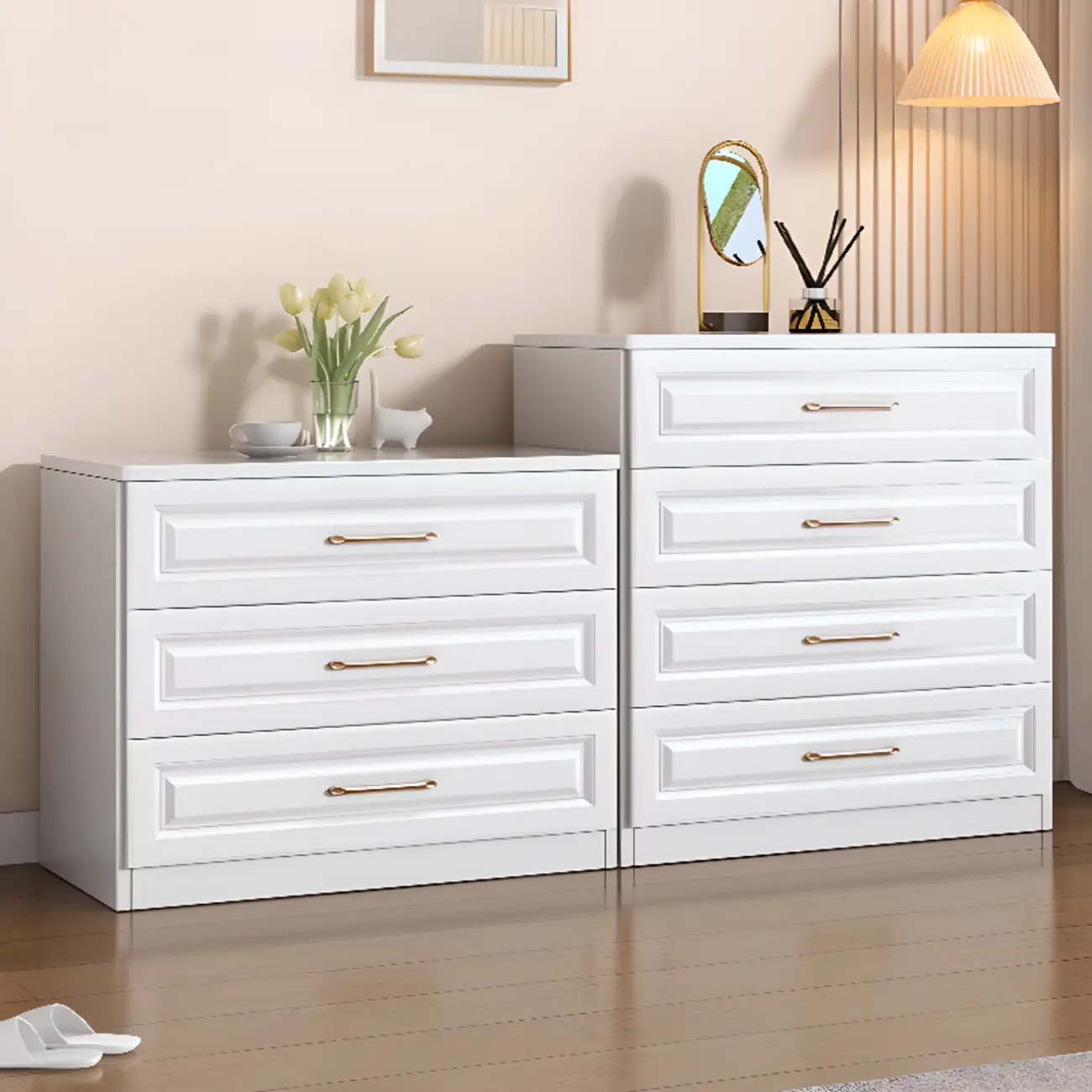 Modern Elegant White Wood Gold Handle Storage Cabinet Image - 2 | homeyfad