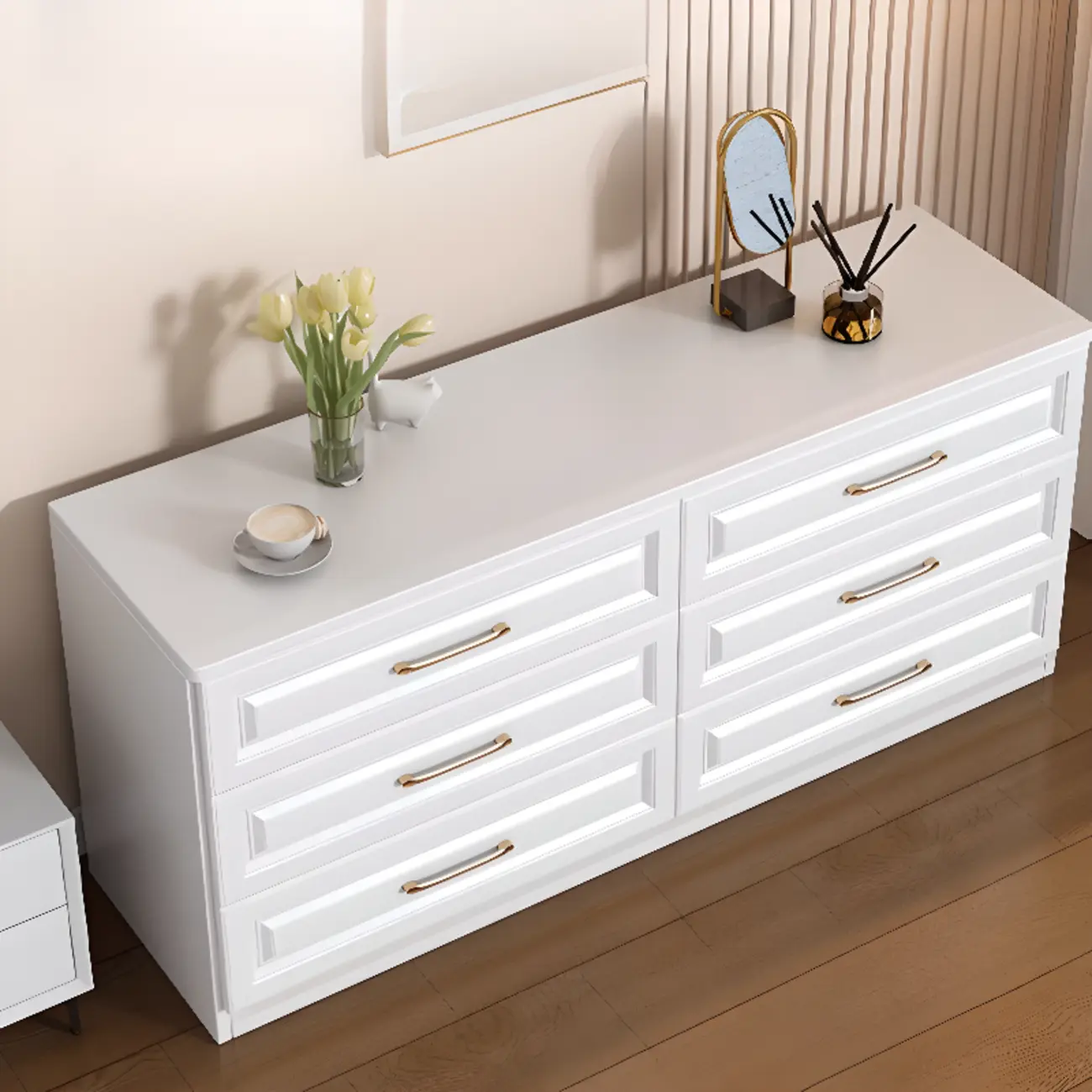 Modern Elegant White Wood Gold Handle Storage Cabinet Image - 4 | homeyfad