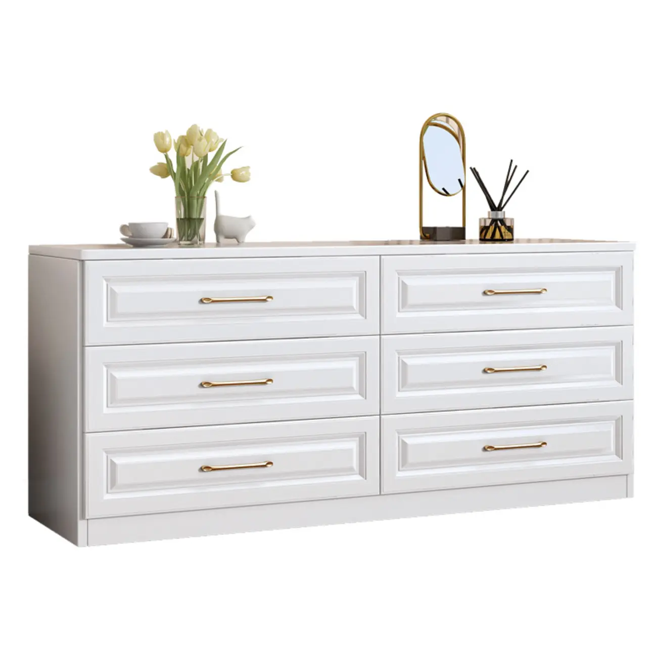 Modern Elegant White Wood Gold Handle Storage Cabinet Image - 5 | homeyfad