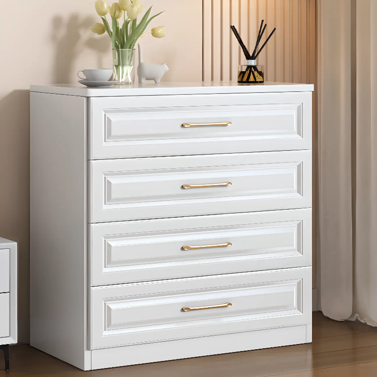 Modern Elegant White Wood Gold Handle Storage Cabinet Image - 6 | homeyfad