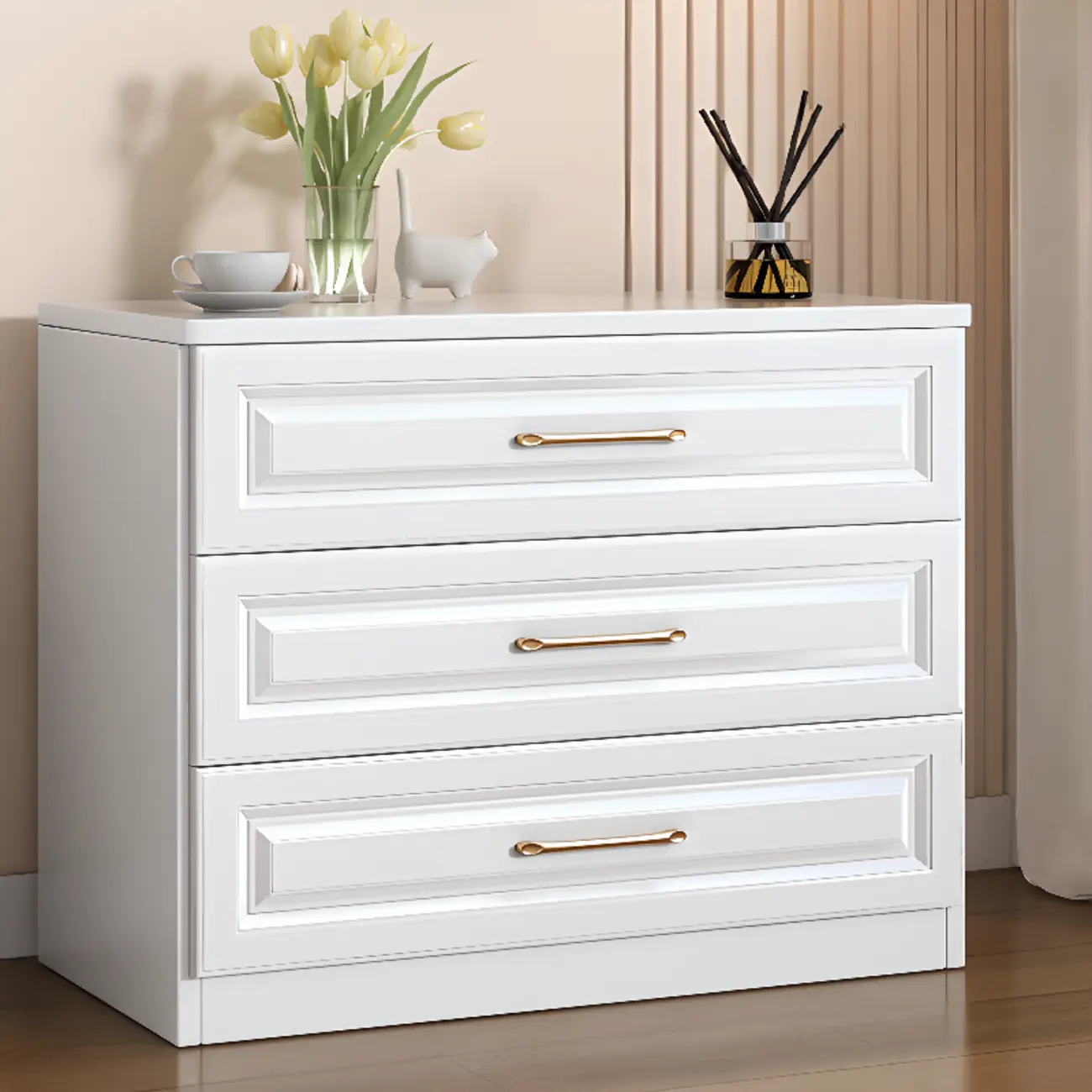 Modern Elegant White Wood Gold Handle Storage Cabinet Image - 7 | homeyfad