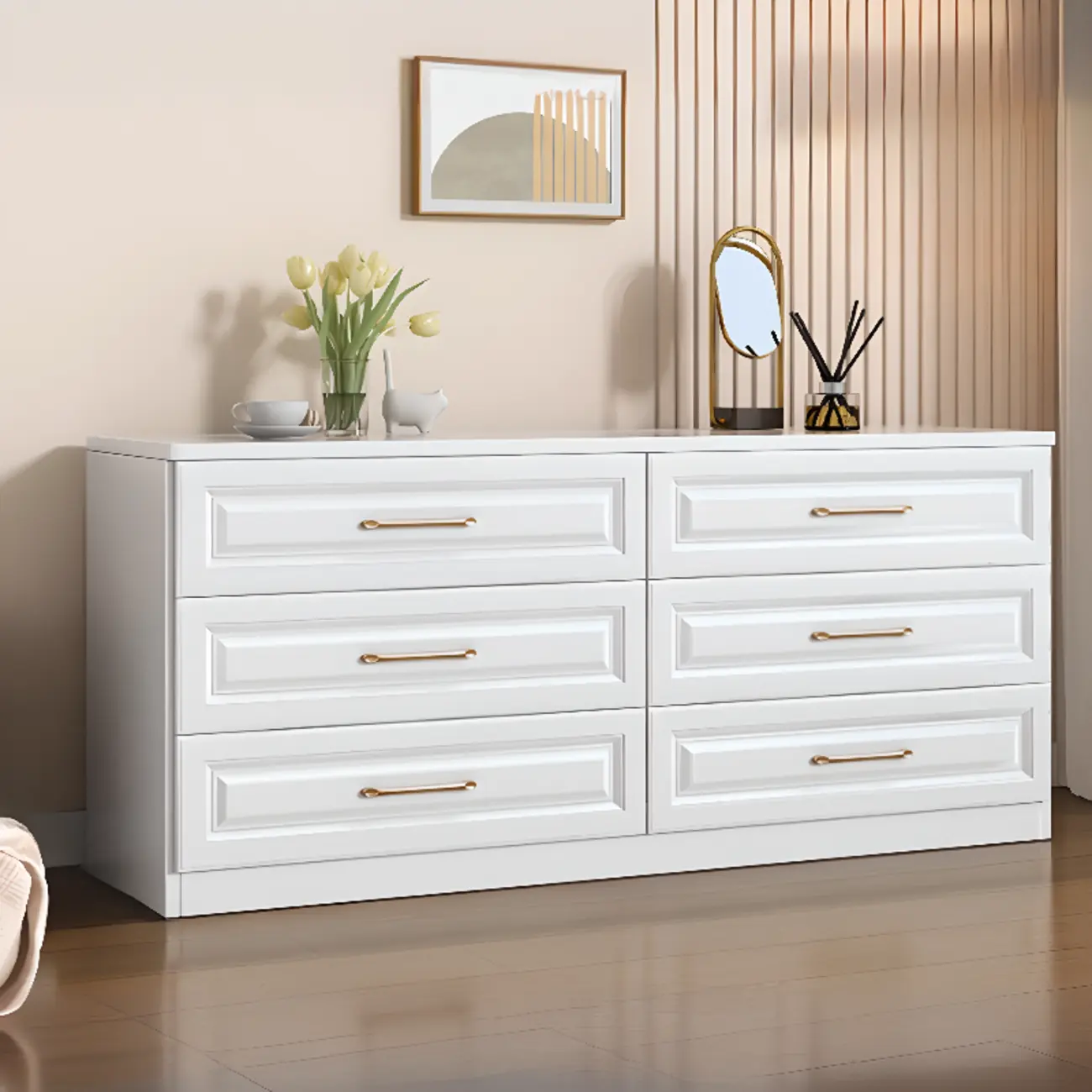 Modern Elegant White Wood Gold Handle Storage Cabinet Image - 10 | homeyfad