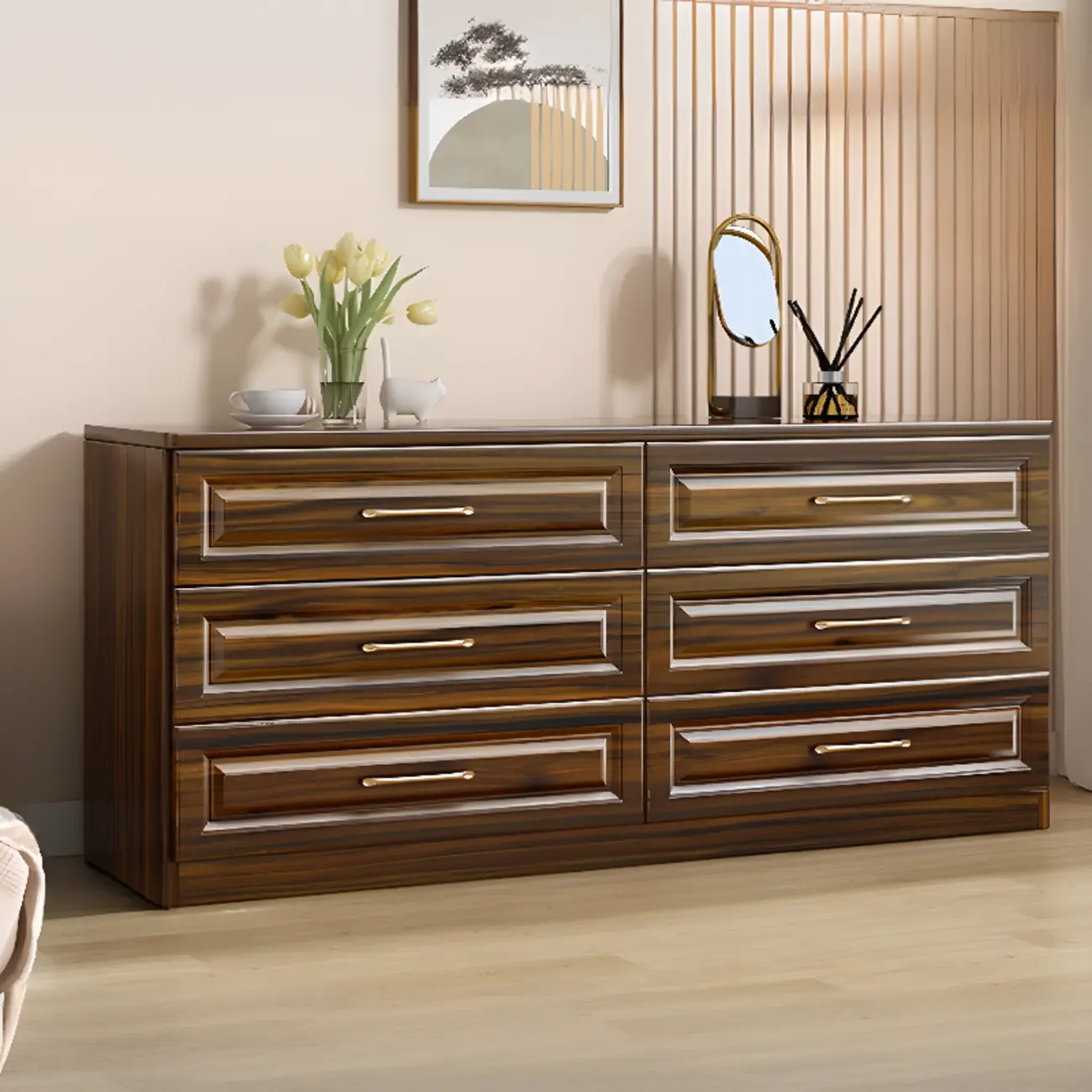 Modern Elegant White Wood Gold Handle Storage Cabinet Image - 11 | homeyfad