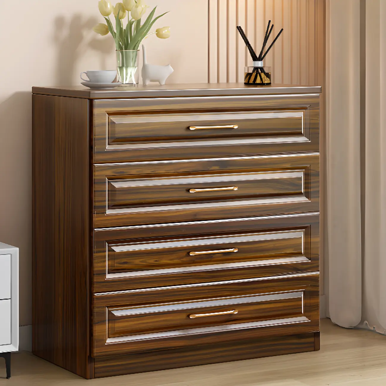 Modern Elegant White Wood Gold Handle Storage Cabinet Image - 12 | homeyfad