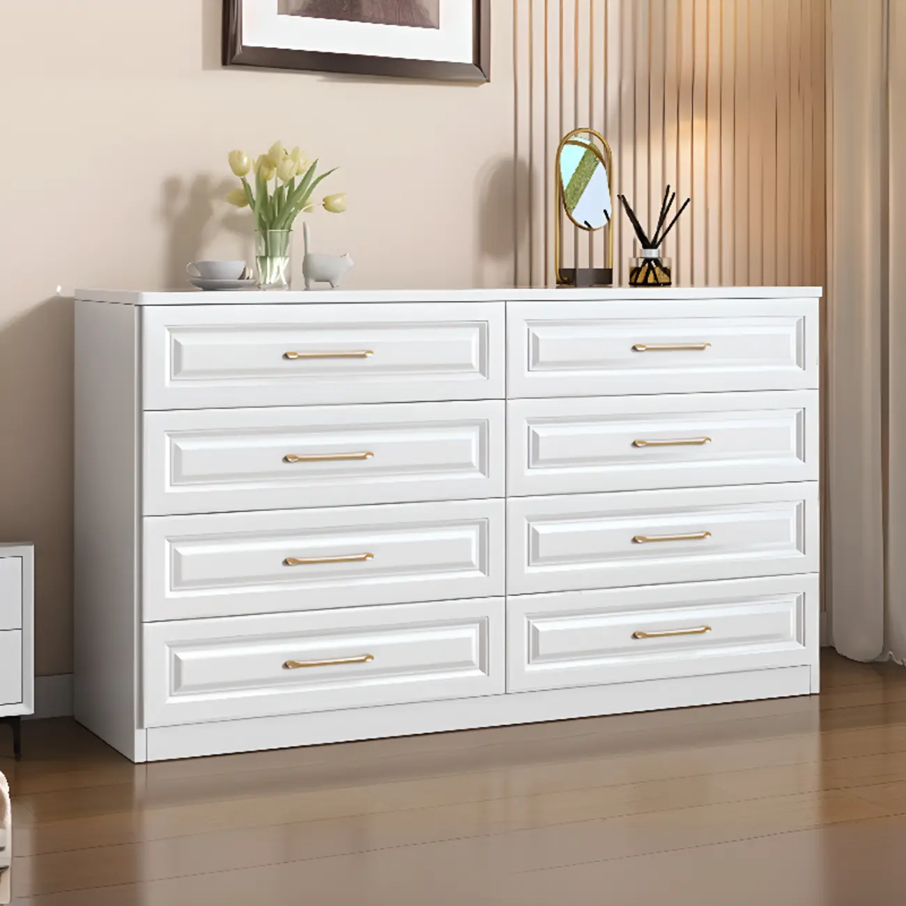 Modern Elegant White Wood Gold Handle Storage Cabinet Image - 13 | homeyfad