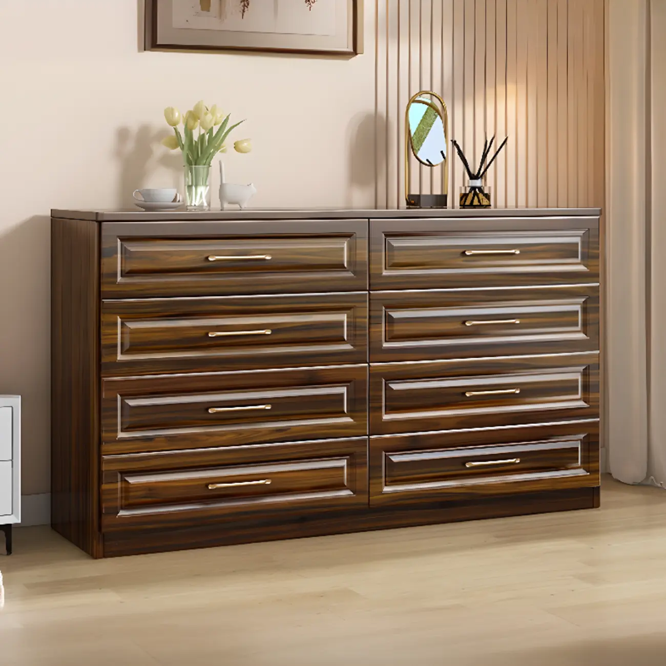 Modern Elegant White Wood Gold Handle Storage Cabinet Image - 14 | homeyfad