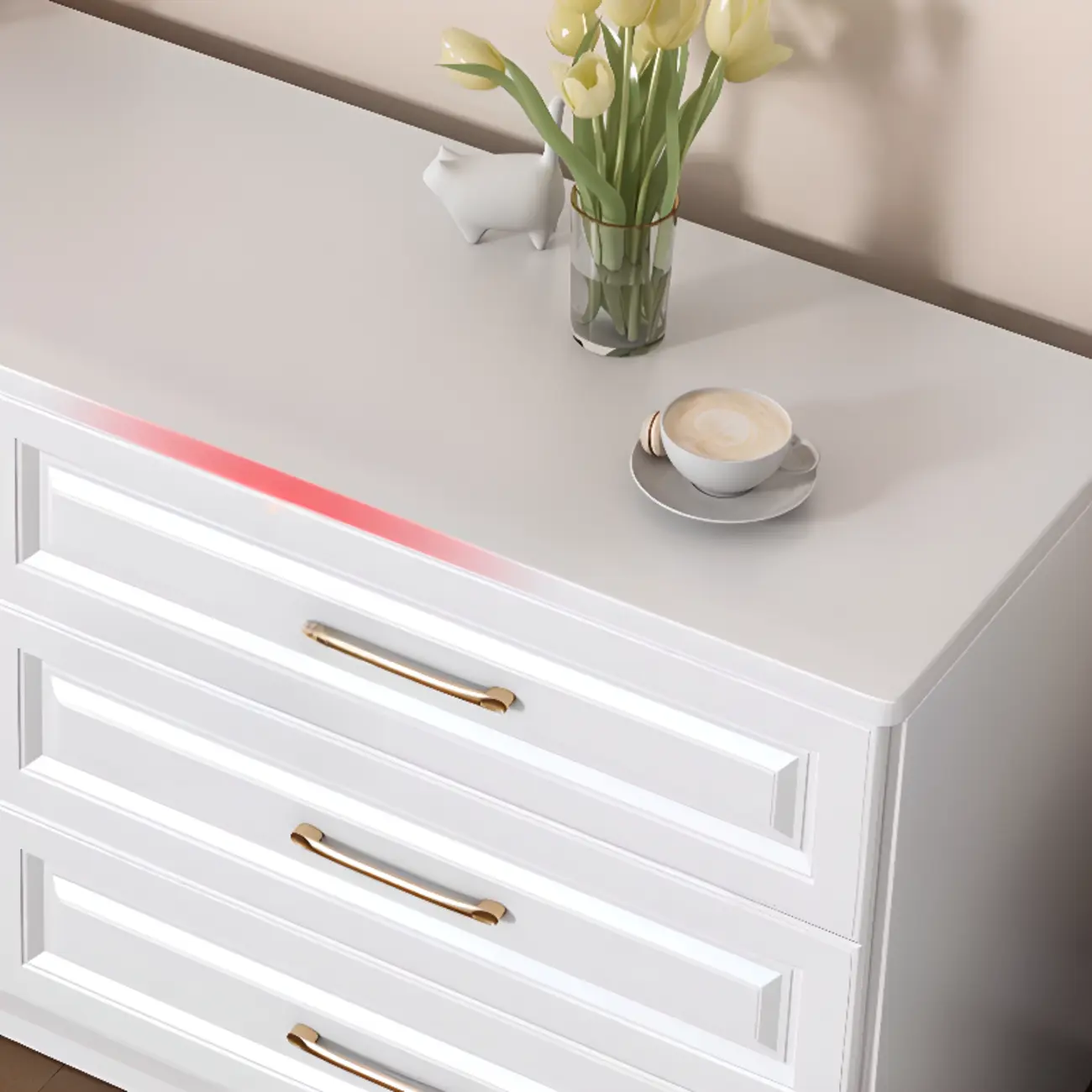 Modern Elegant White Wood Gold Handle Storage Cabinet Image - 15 | homeyfad