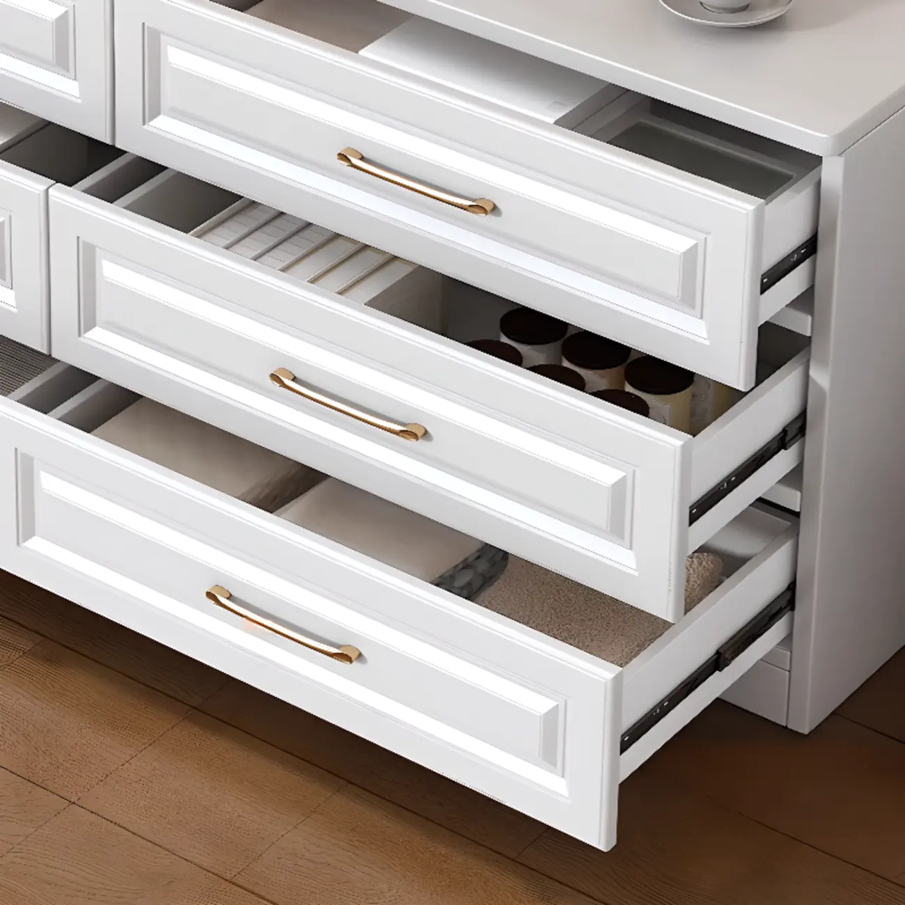 Modern Elegant White Wood Gold Handle Storage Cabinet Image - 16 | homeyfad