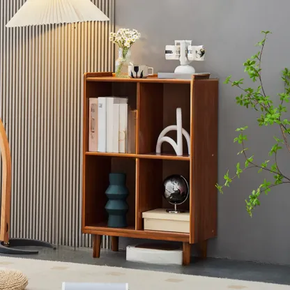 Brown Horizontal Cocoa Rectangular 4-Tier Wood Bookcase Image - 2