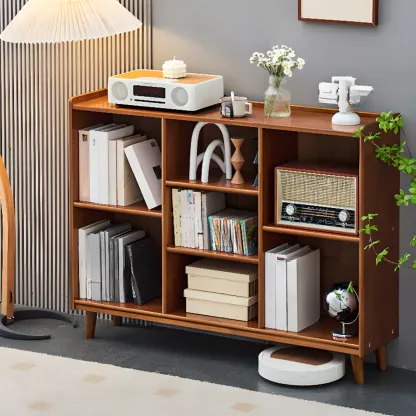 Brown Horizontal Cocoa Rectangular 4-Tier Wood Bookcase Image - 4