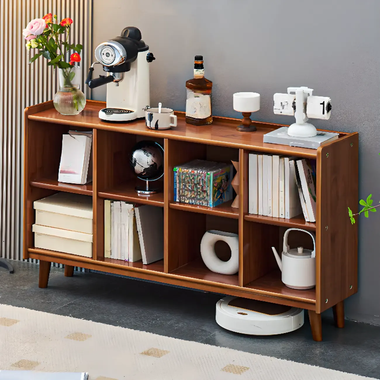 Brown Horizontal Cocoa Rectangular 4-Tier Wood Bookcase Image - 6