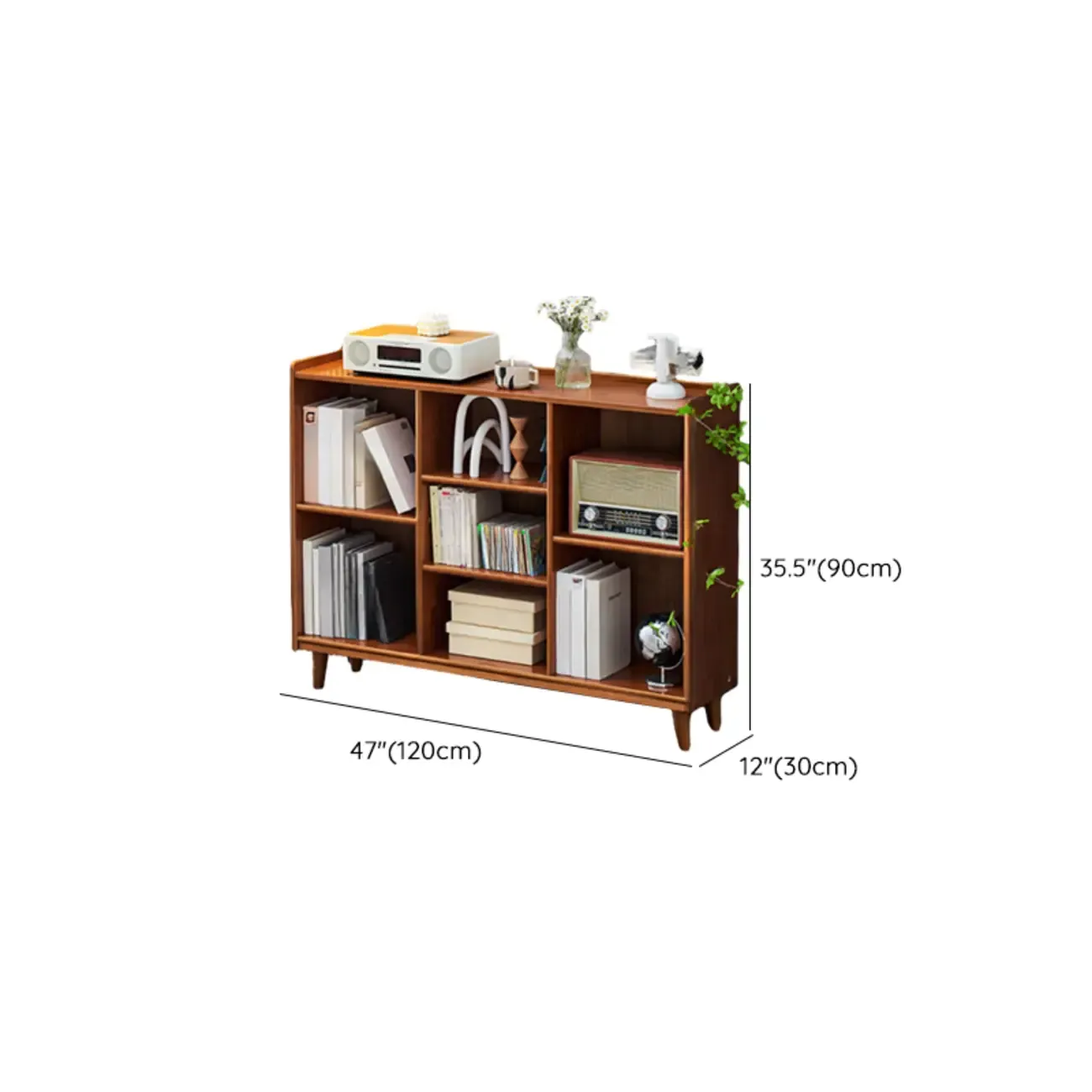 Brown Horizontal Cocoa Rectangular 4-Tier Wood Bookcase #size