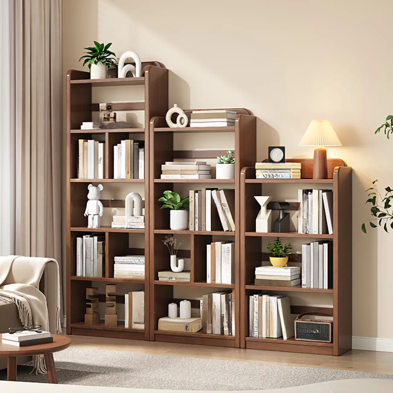 Rectangle Multi-Shelf Open Back Brown Wood Bookcase Image - 1 | homeyfad