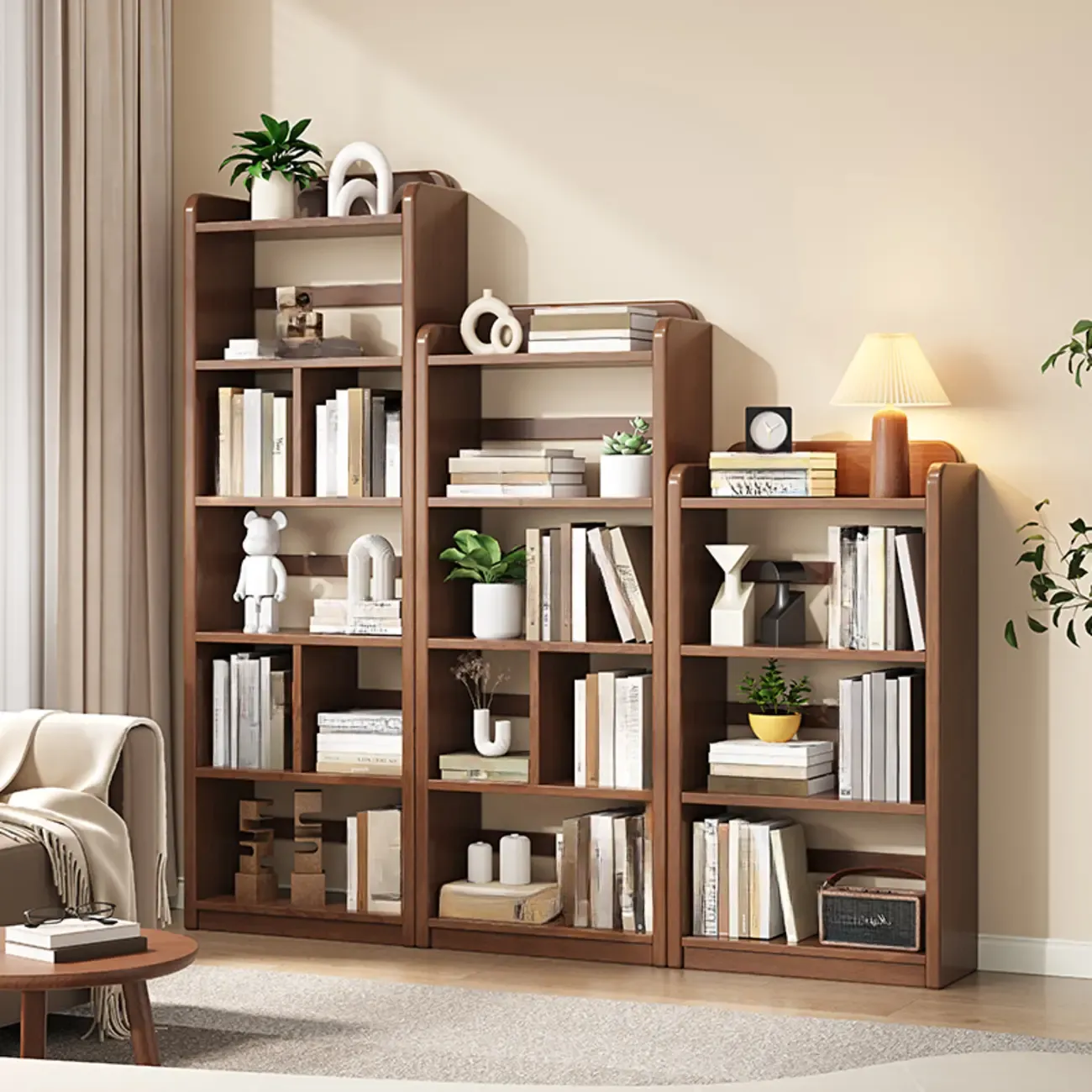 Rectangle Multi-Shelf Open Back Brown Wood Bookcase Image - 1