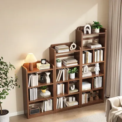 Rectangle Multi-Shelf Open Back Brown Wood Bookcase Image - 2