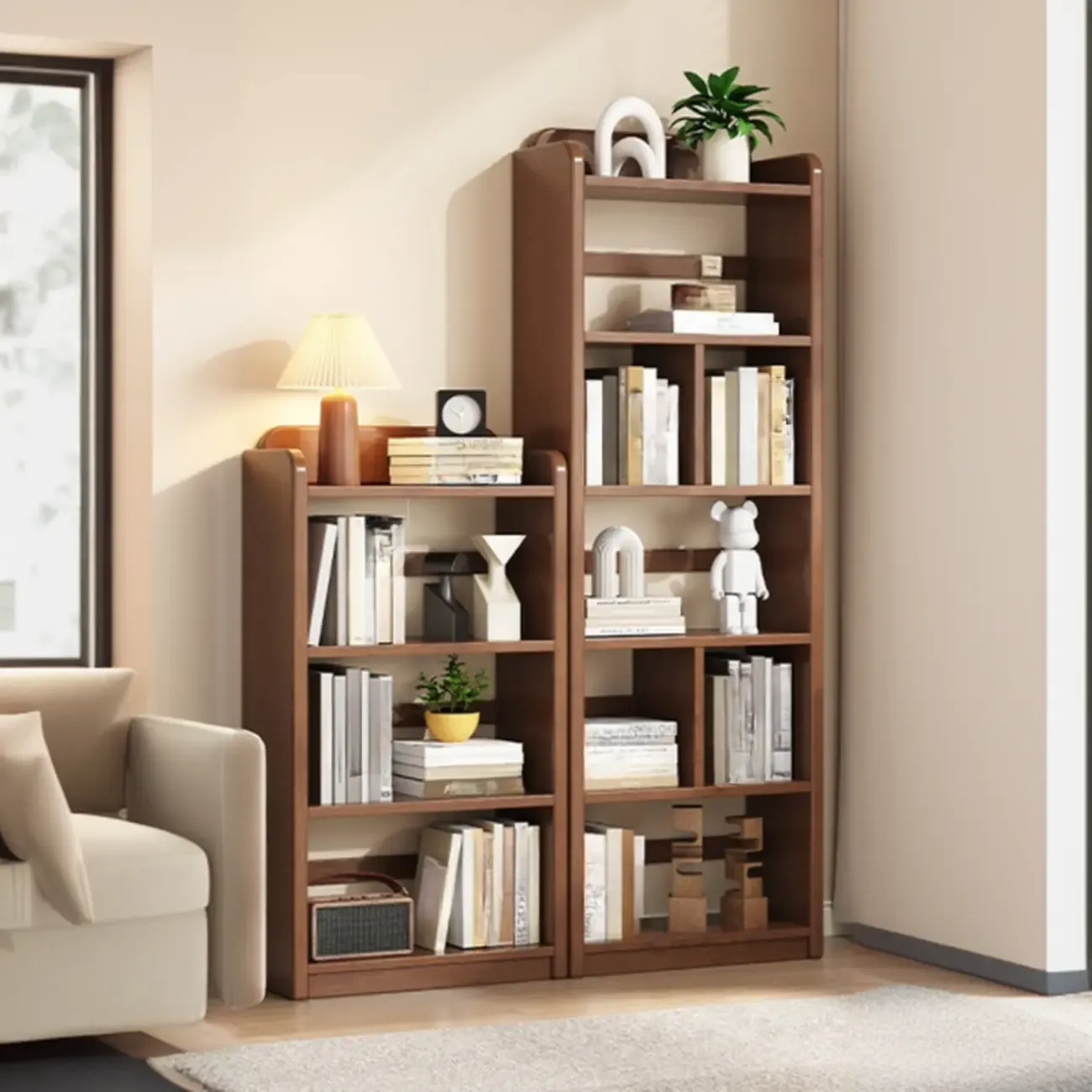 Rectangle Multi-Shelf Open Back Brown Wood Bookcase Image - 3