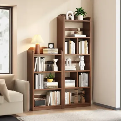 Rectangle Multi-Shelf Open Back Brown Wood Bookcase Image - 3