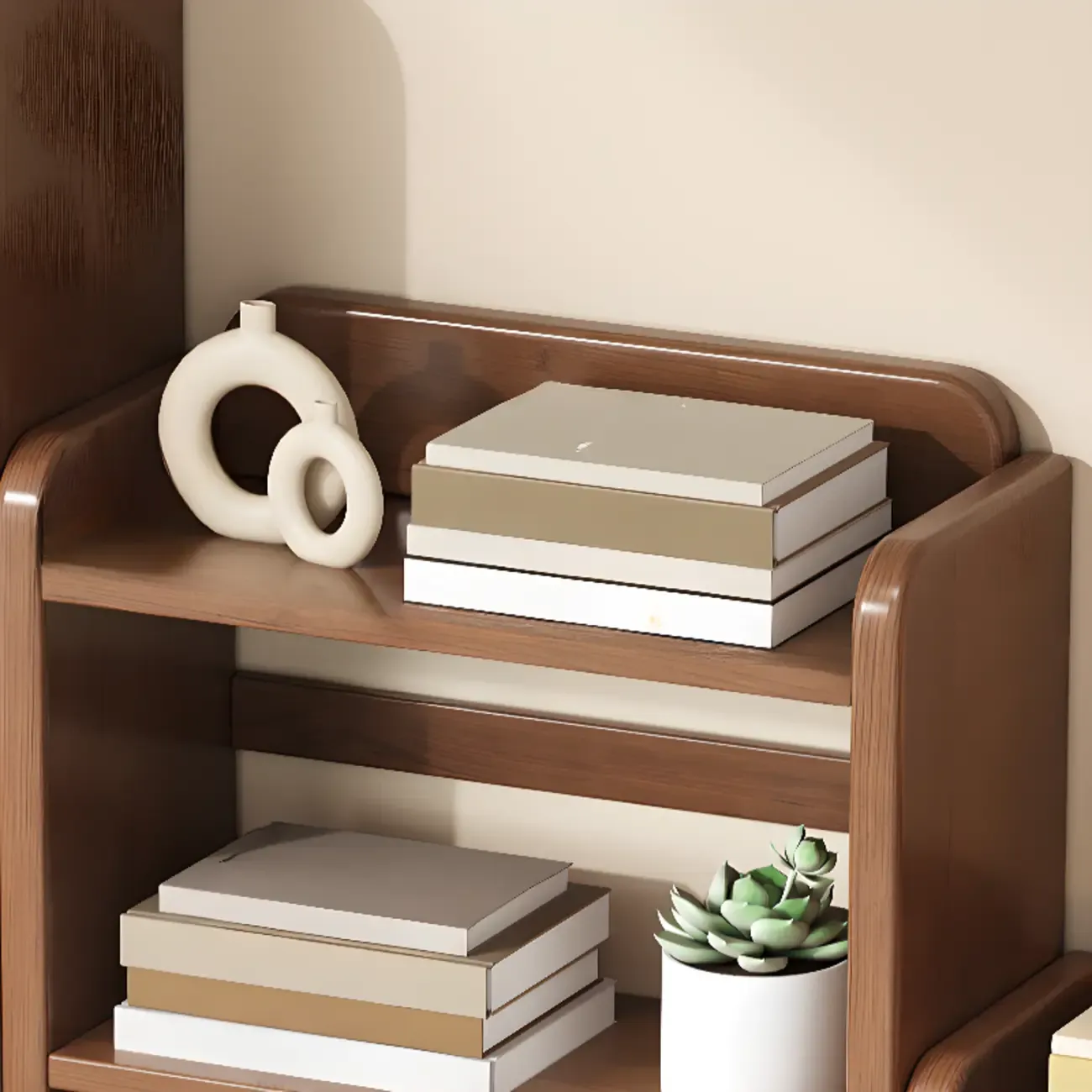 Rectangle Multi-Shelf Open Back Brown Wood Bookcase Image - 5