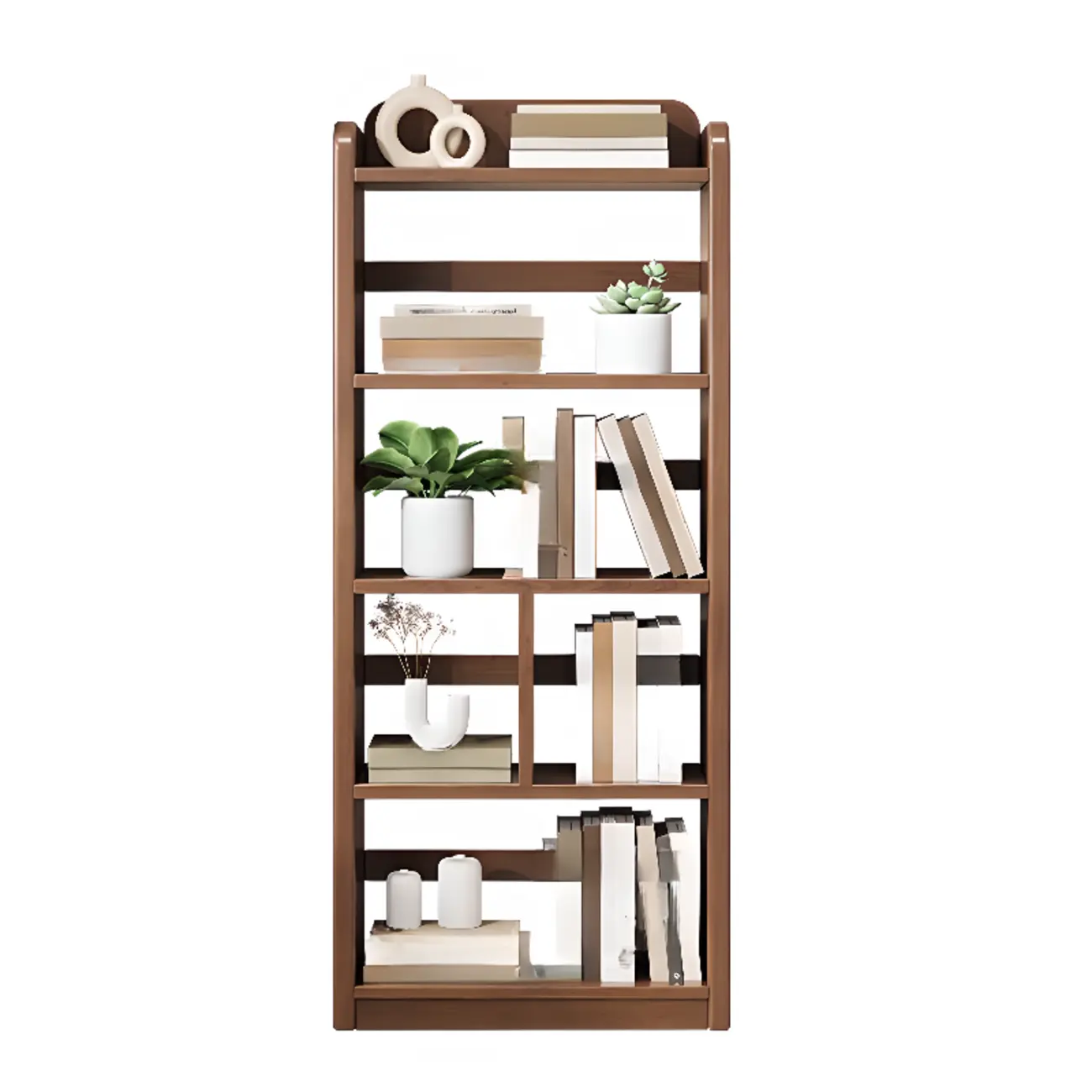 Rectangle Multi-Shelf Open Back Brown Wood Bookcase Image - 12 | homeyfad