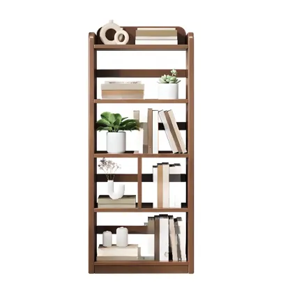 Rectangle Multi-Shelf Open Back Brown Wood Bookcase Image - 12