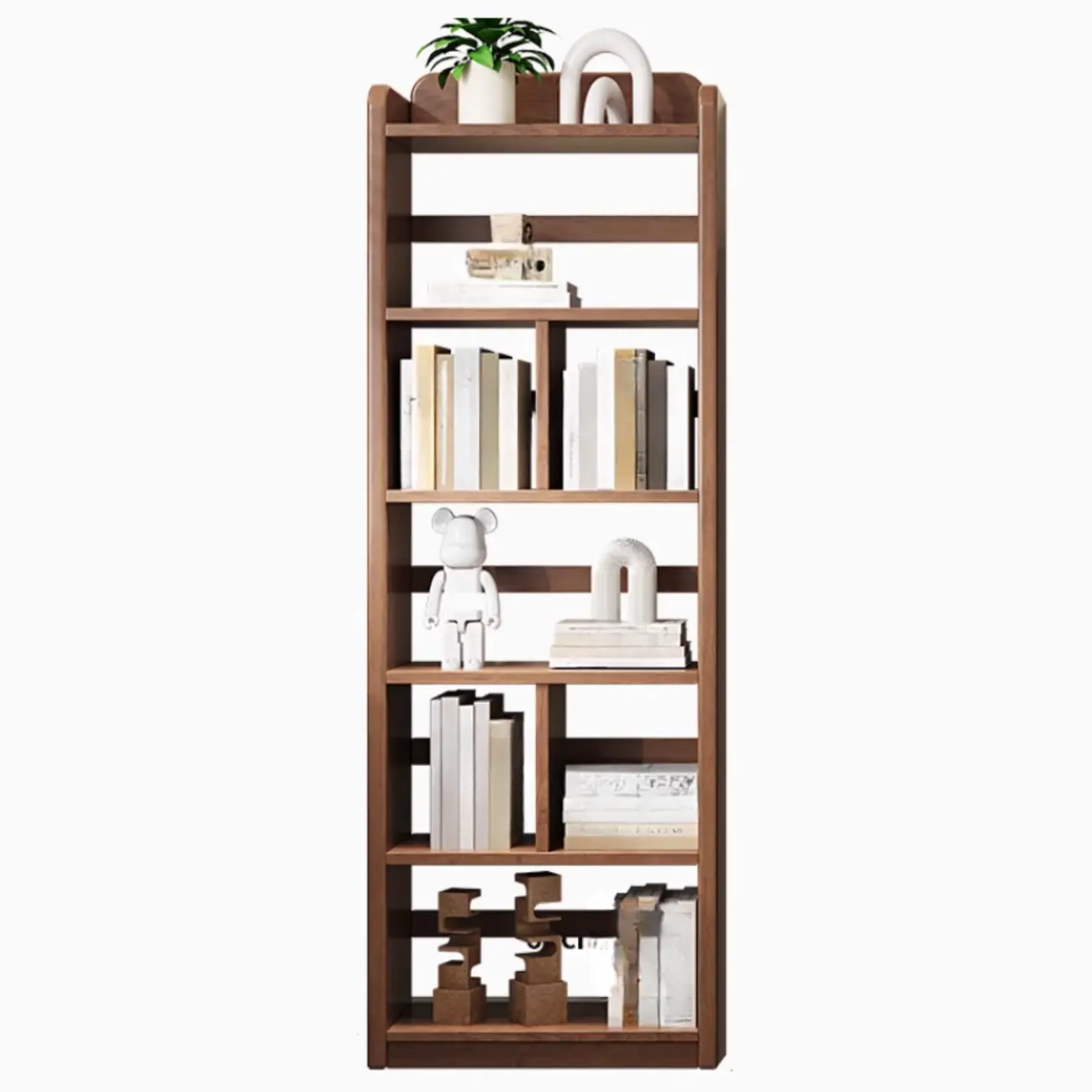 Rectangle Multi-Shelf Open Back Brown Wood Bookcase Image - 13 | homeyfad